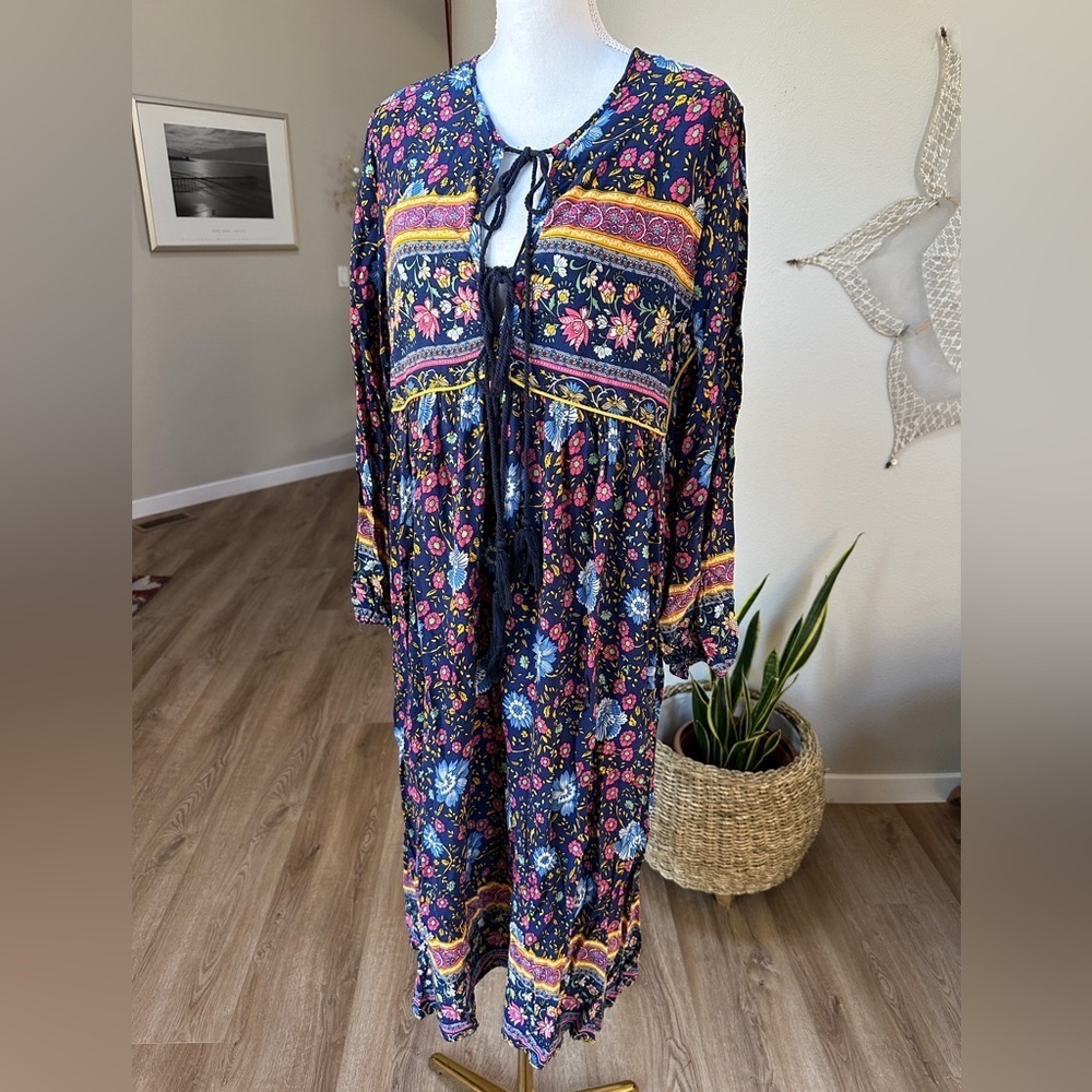 R. Vivimos Boho Cottagecore Peasant Long Sleeve Midi Dress - Picture 2 of 10